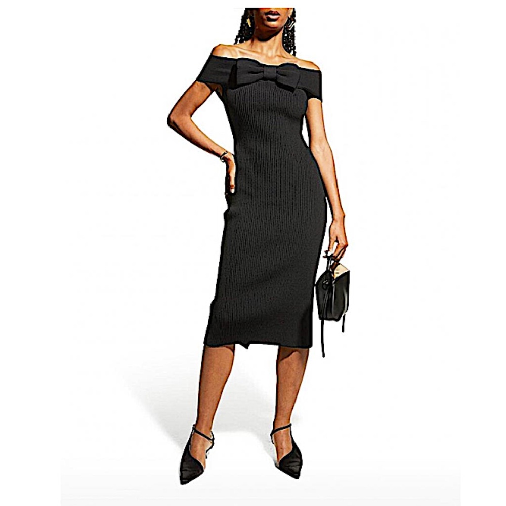 Carolina Herrera Off-The-Shoulder Rib Bow Dress